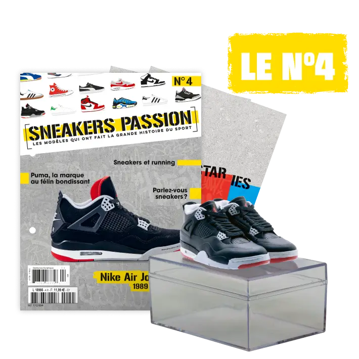 Le N°4 : Les Nike Air Jordan 4 + La boîte d’exposition empilable + Le fiches à collectionner + Les intercalaires OFFERTS